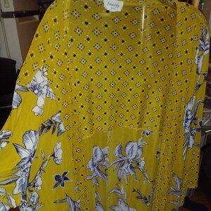 BELL SLEEVE BOHO OPEN FRONT MUSTARD PRINT KIMONO/SIZE 3X